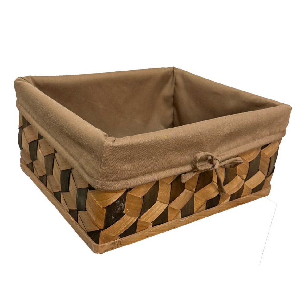 Pier One Imports Large Fabric Lined Woven Basket with Wooden Bottom EUC